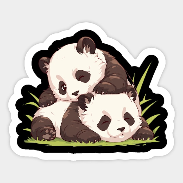 Baby Panda Cubs Playing - Panda Bear Japanese Sticker by Anassein.os